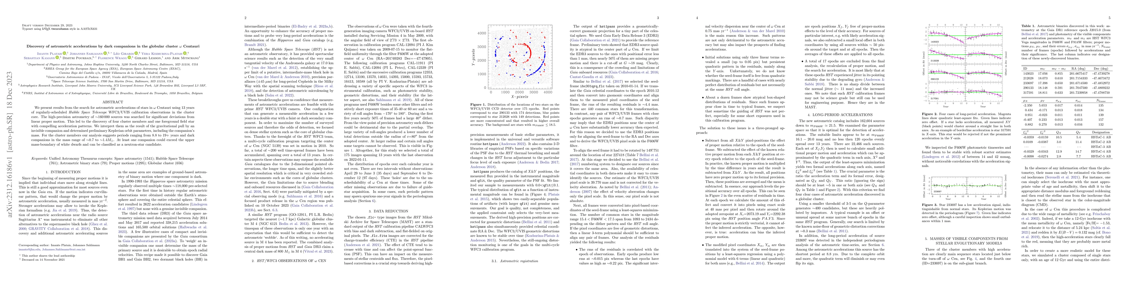 Thumbnail for Discovery of astrometric accelerations by dark companions in the
  globular cluster $\omega$ Centauri