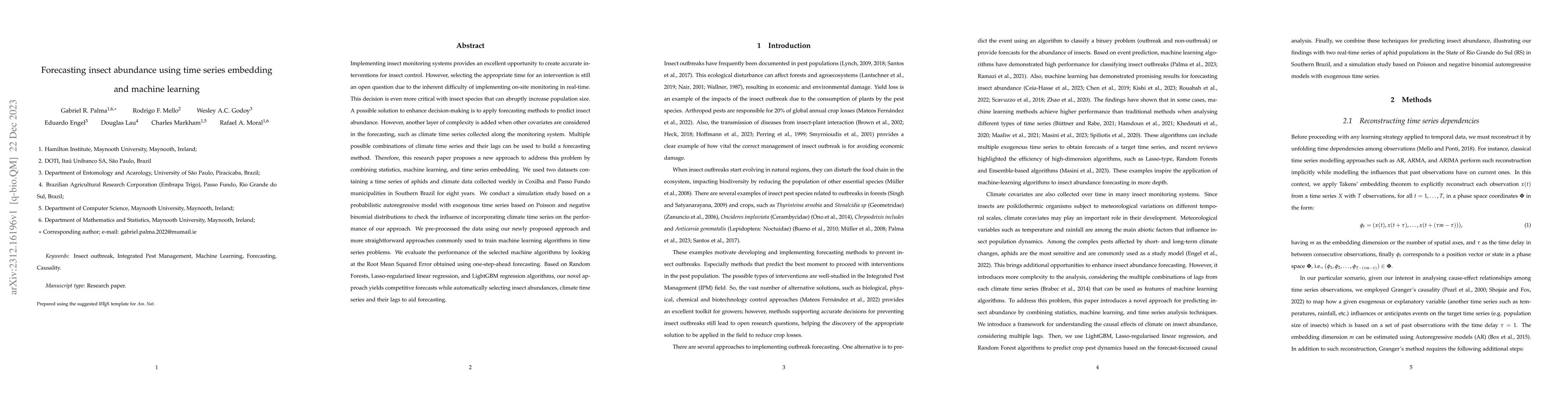 Thumbnail for Forecasting insect abundance using time series embedding and machine
  learning