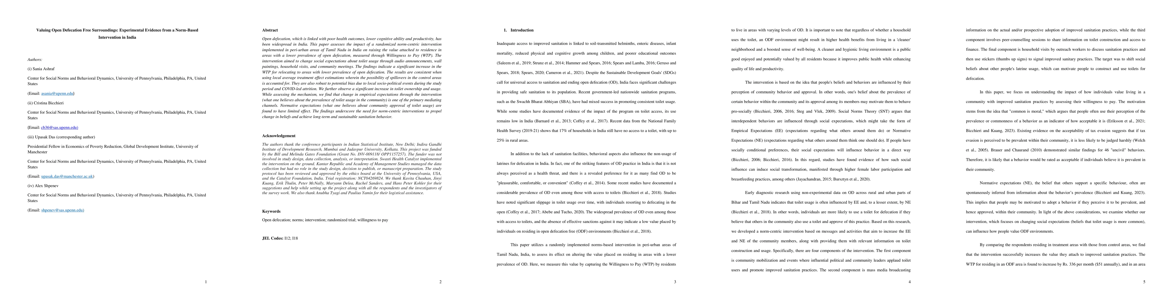 Thumbnail for Valuing Open Defecation Free Surroundings: Experimental Evidence from a
  Norm-Based Intervention in India