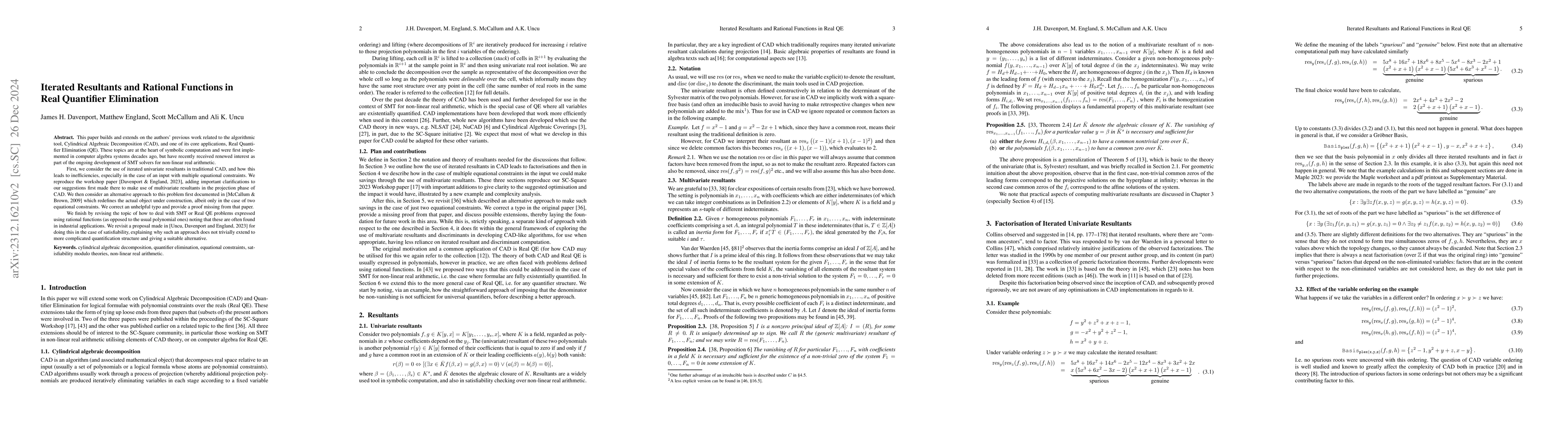 Thumbnail for Iterated Resultants and Rational Functions in Real Quantifier
  Elimination