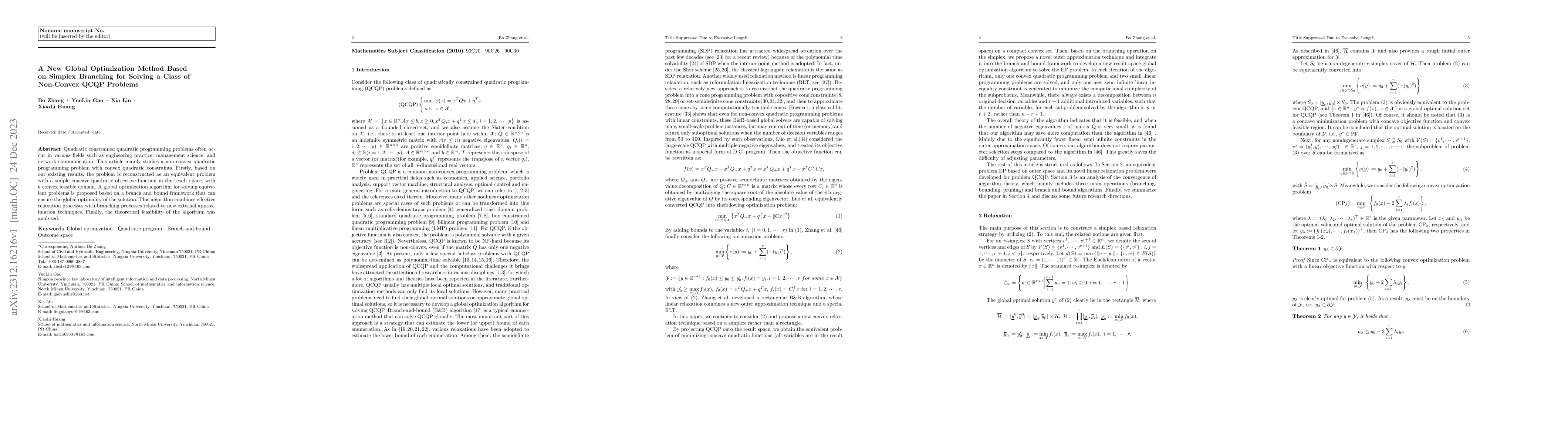 Thumbnail for A New Global Optimization Method Based on Simplex Branching for Solving
  a Class of Non-Convex QCQP Problems