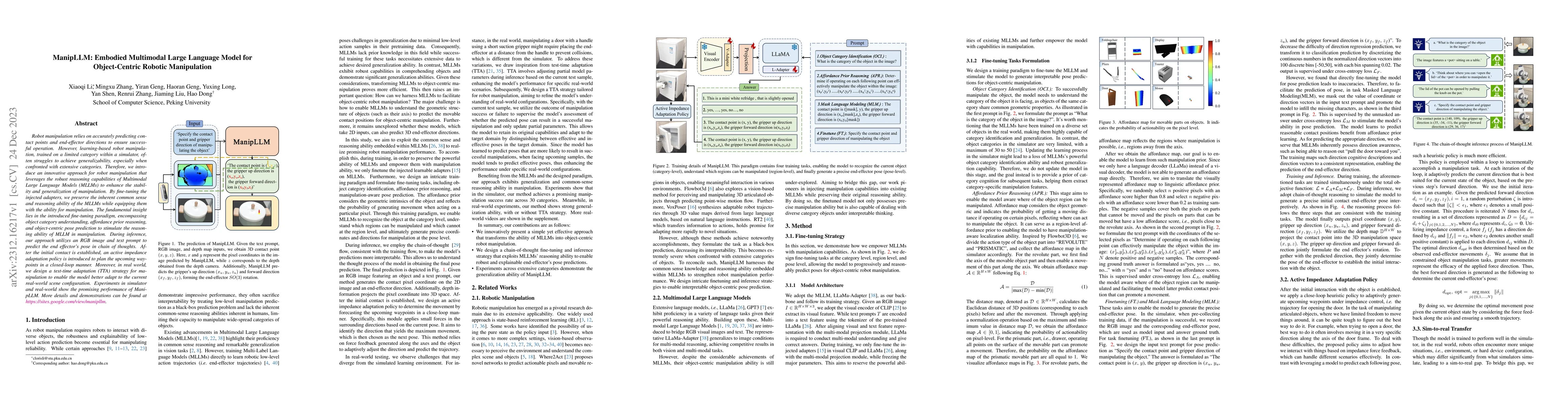 Thumbnail for ManipLLM: Embodied Multimodal Large Language Model for Object-Centric
  Robotic Manipulation
