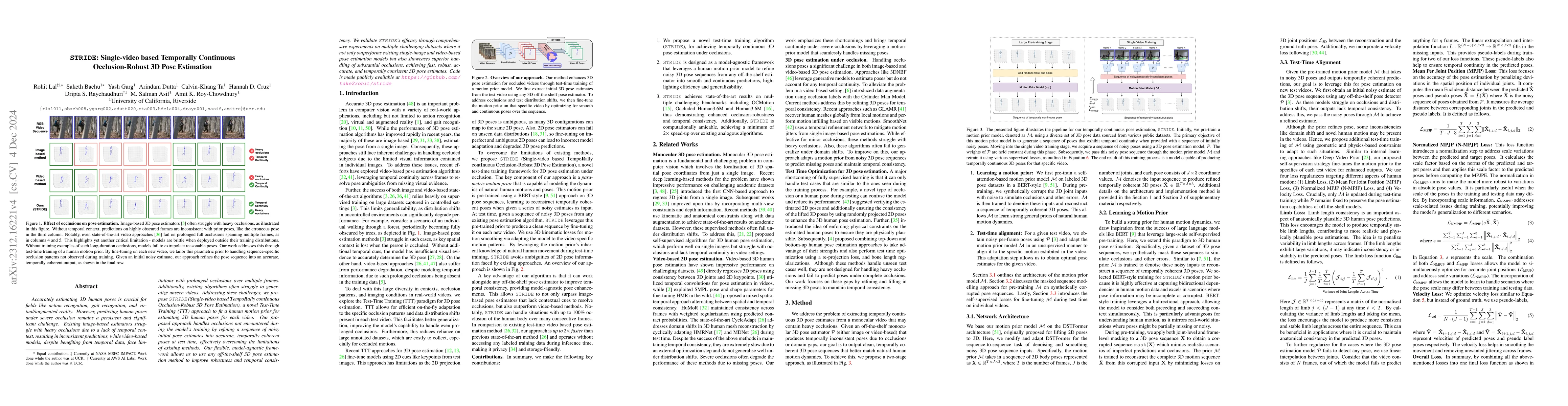 Thumbnail for STRIDE: Single-video based Temporally Continuous Occlusion Robust 3D
  Pose Estimation