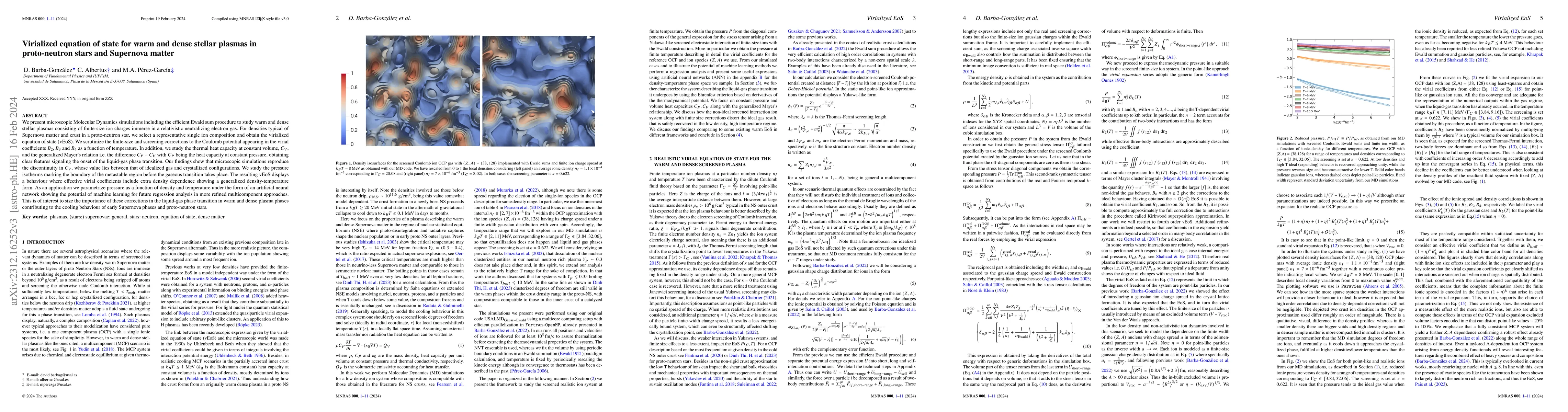 Thumbnail for Virialized equation of state for warm and dense stellar plasmas in
  proto-neutron stars and Supernova matter