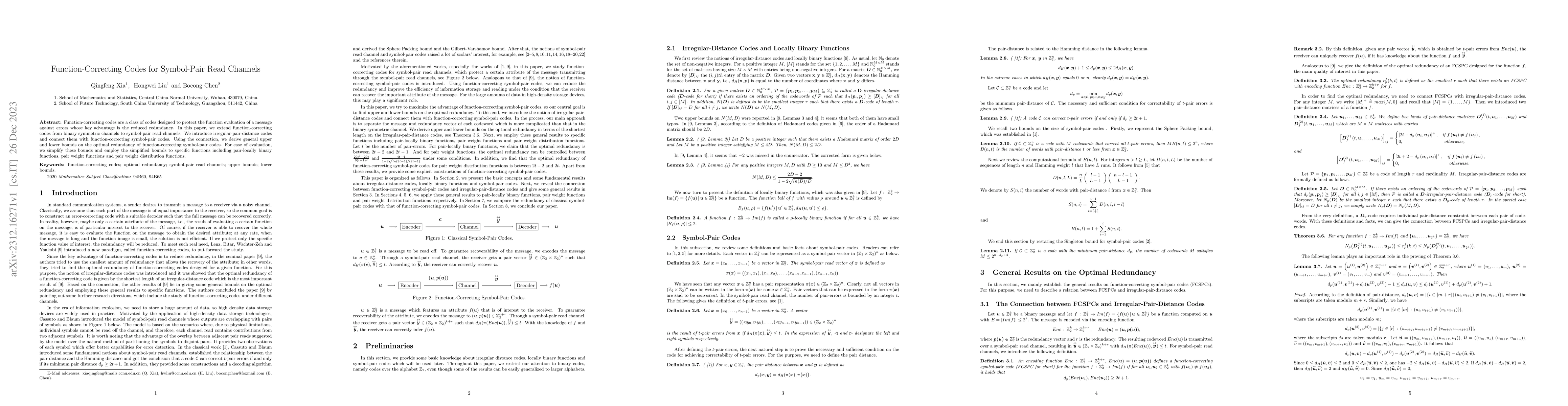 Thumbnail for Function-Correcting Codes for Symbol-Pair Read Channels