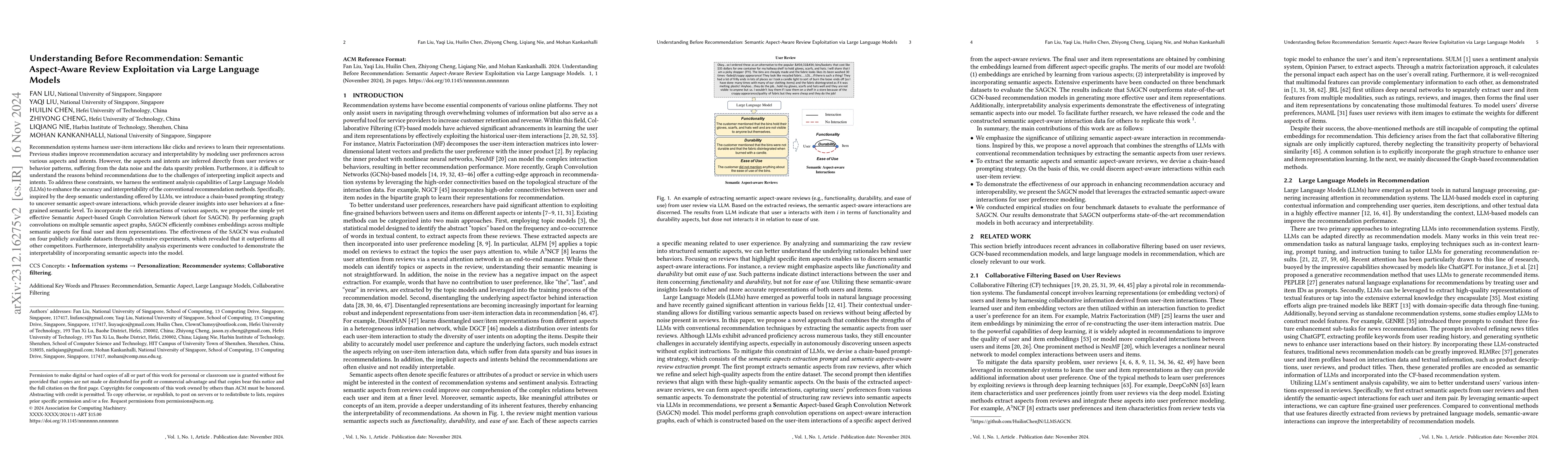 Thumbnail for Understanding Before Recommendation: Semantic Aspect-Aware Review
  Exploitation via Large Language Models