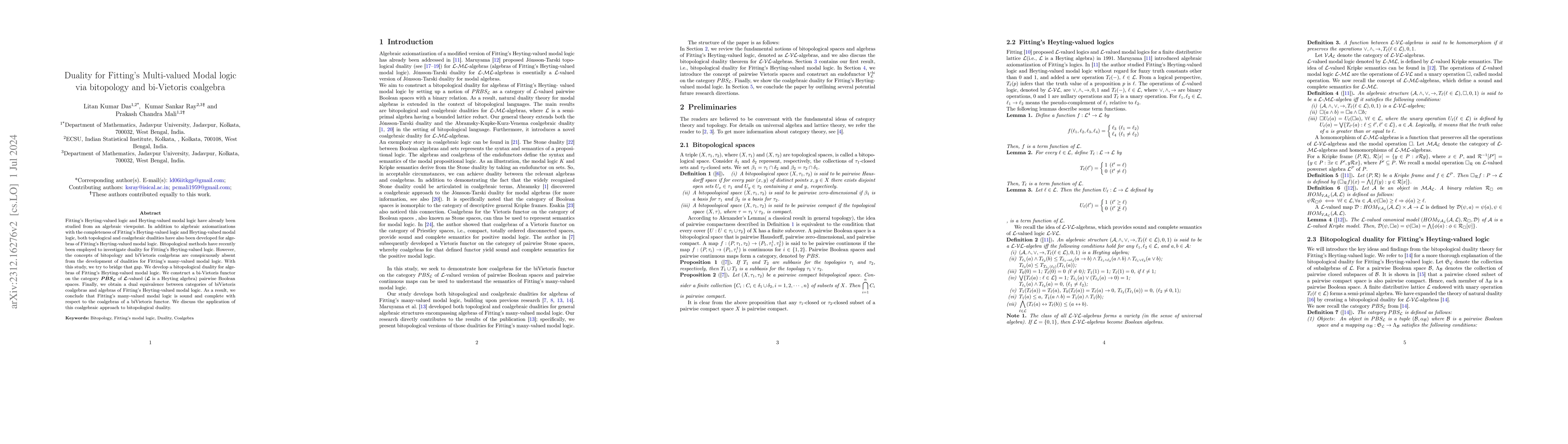 Thumbnail for Duality for Fitting's Multi-valued Modal logic via bitopology and
  biVietoris coalgebra