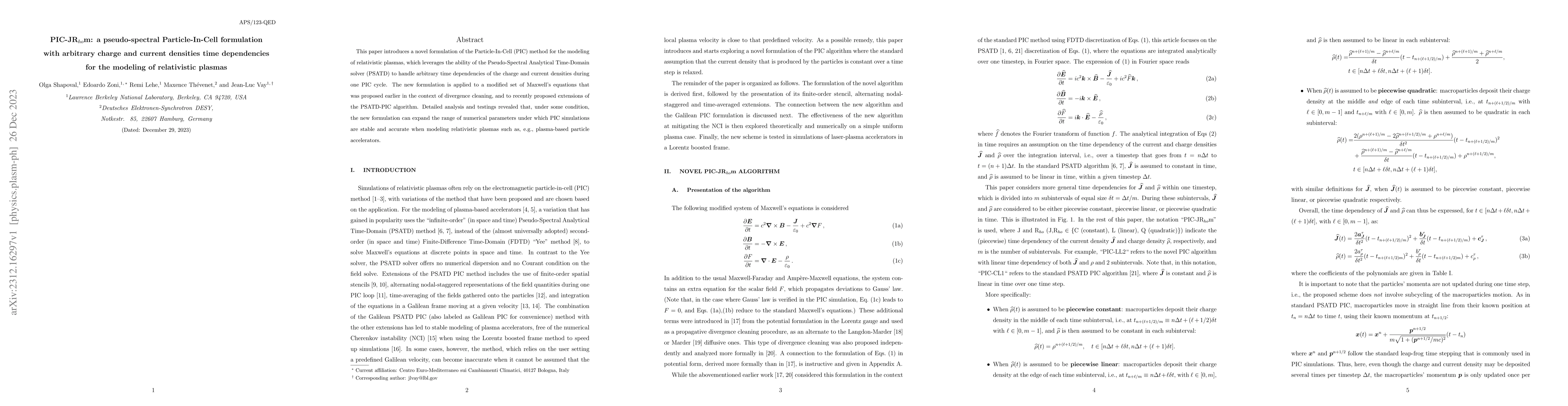Thumbnail for PIC-JR$_{ho}$m: a pseudo-spectral Particle-In-Cell formulation with
  arbitrary charge and current densities time dependencies for the modeling of
  relativistic plasmas