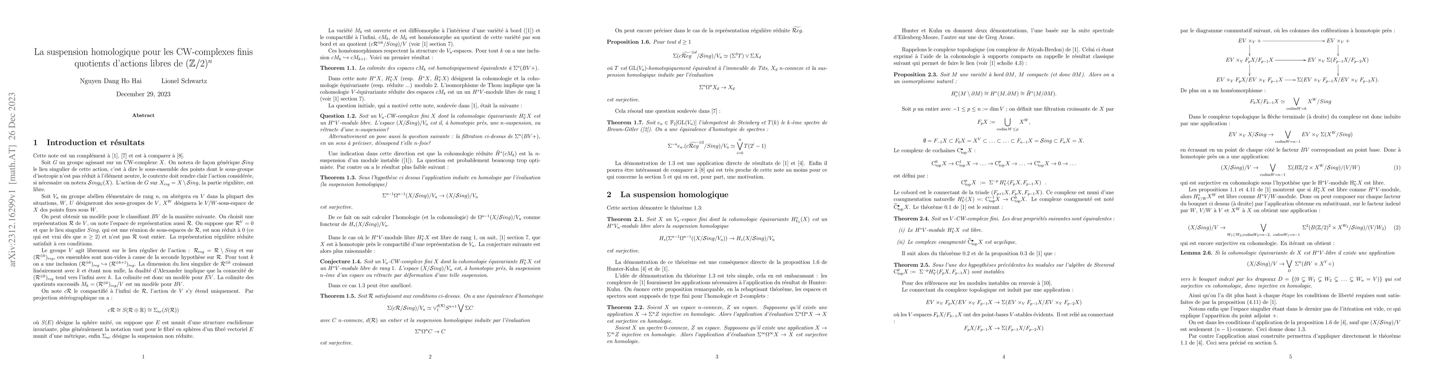 Thumbnail for La suspension homologue pour les CW-complexes quotients d'actions libres
  de $((Z/2)^n$