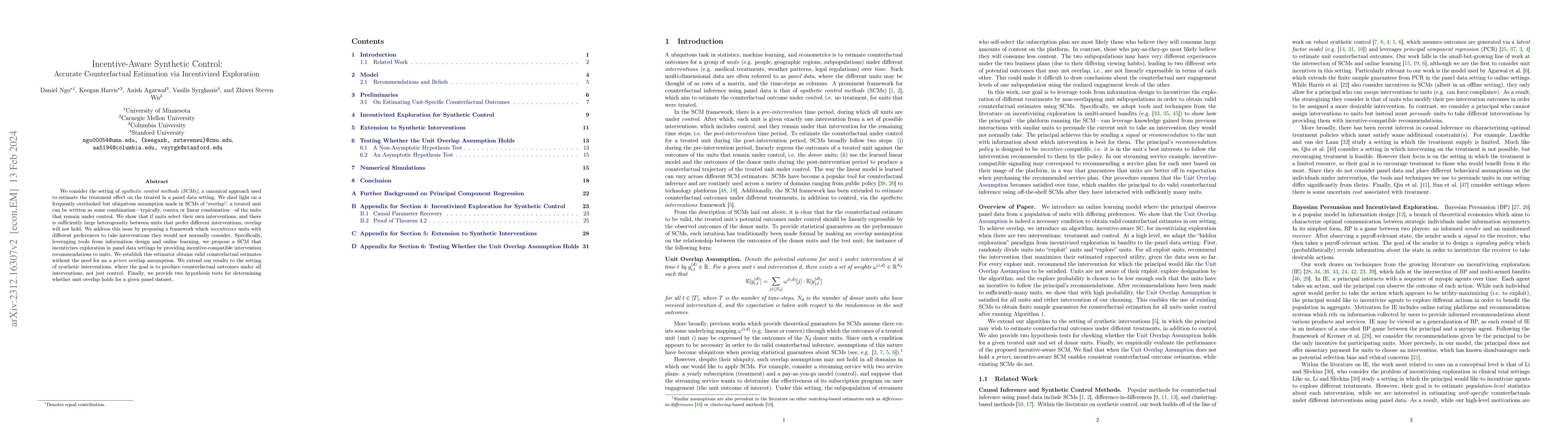 Thumbnail for Incentive-Aware Synthetic Control: Accurate Counterfactual Estimation
  via Incentivized Exploration