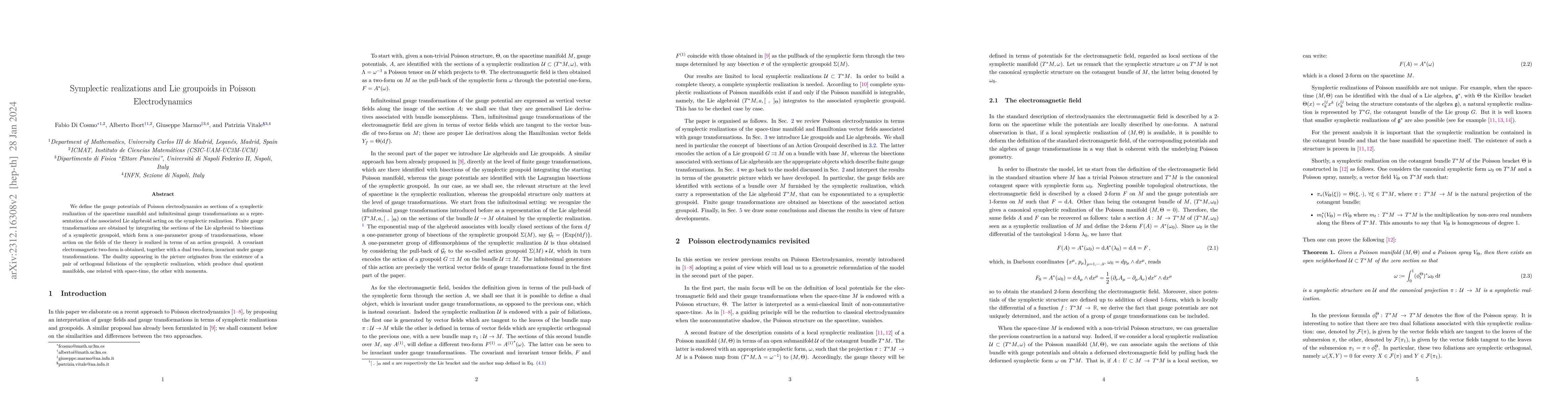 Thumbnail for Symplectic realizations and Lie groupoids in Poisson Electrodynamics