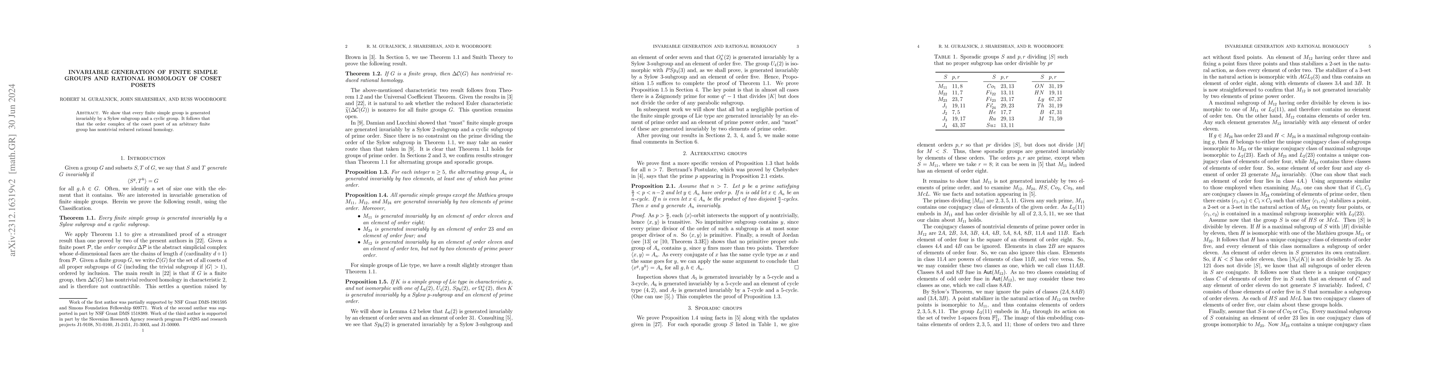 Thumbnail for Invariable generation of finite simple groups and rational homology of
  coset posets