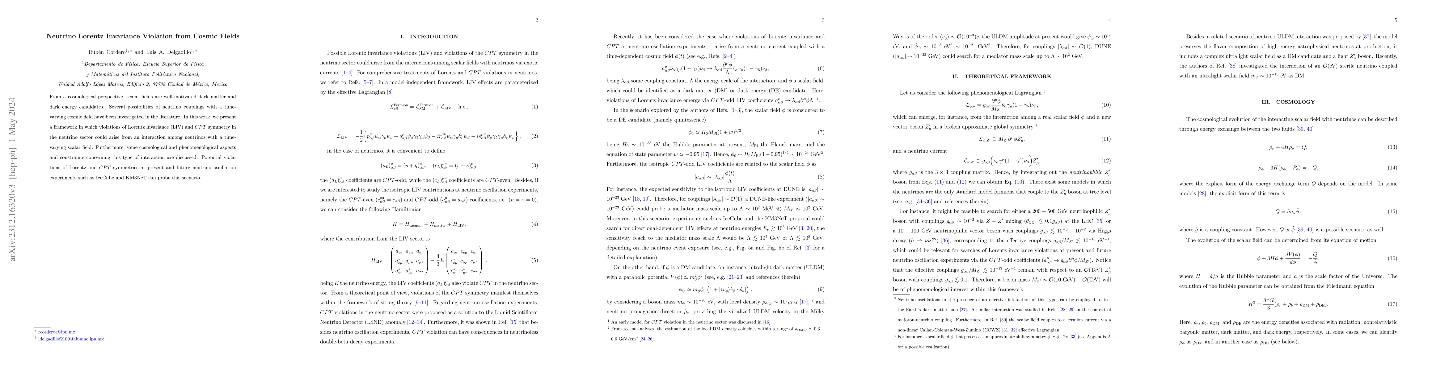 Thumbnail for Neutrino Lorentz Invariance Violation from Cosmic Fields