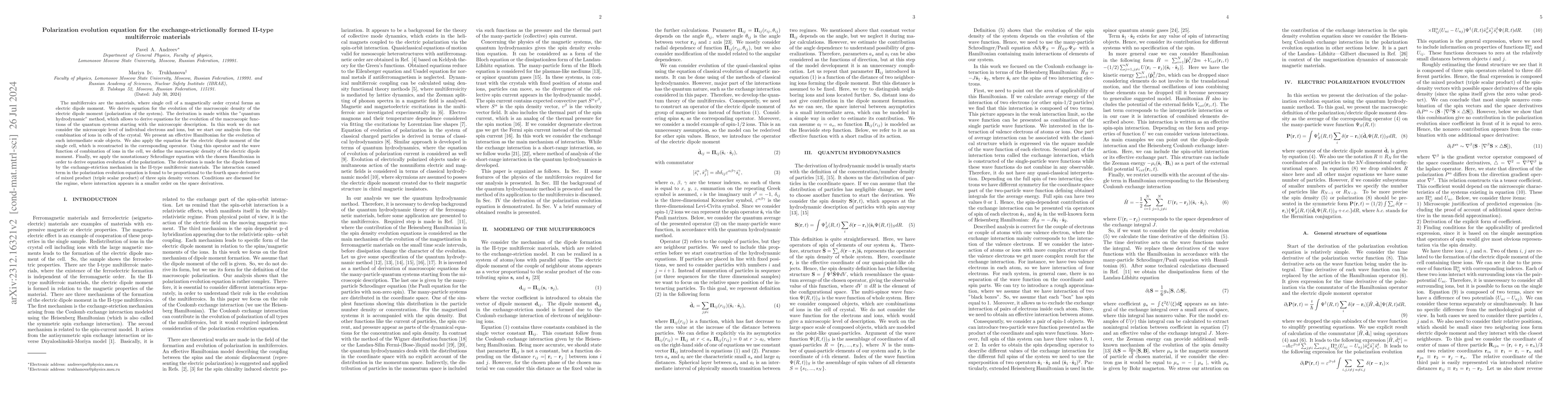 Thumbnail for Polarization evolution equation for the exchange-strictionally formed
  II-type multiferroic materials