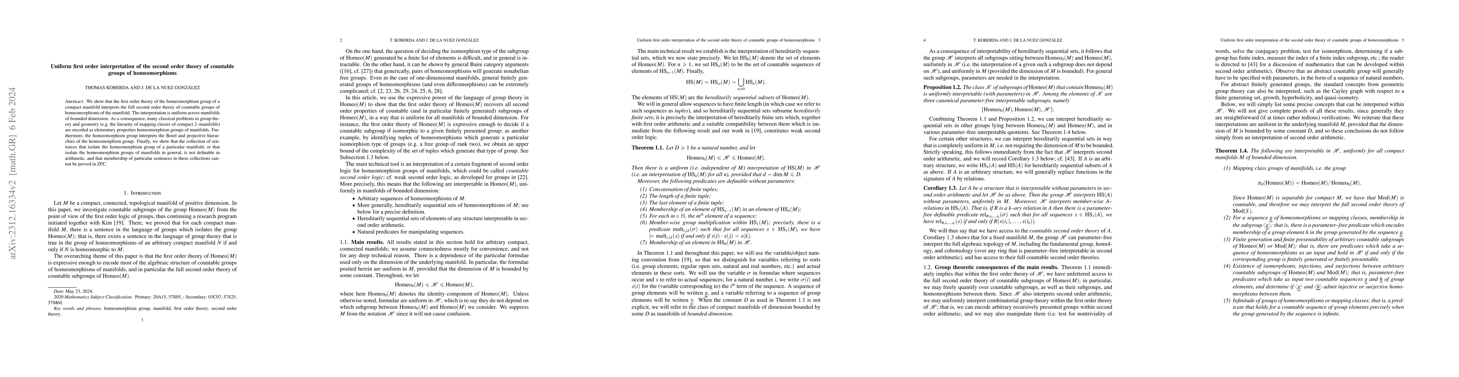 Thumbnail for Uniform first order interpretation of the second order theory of
  countable groups of homeomorphisms