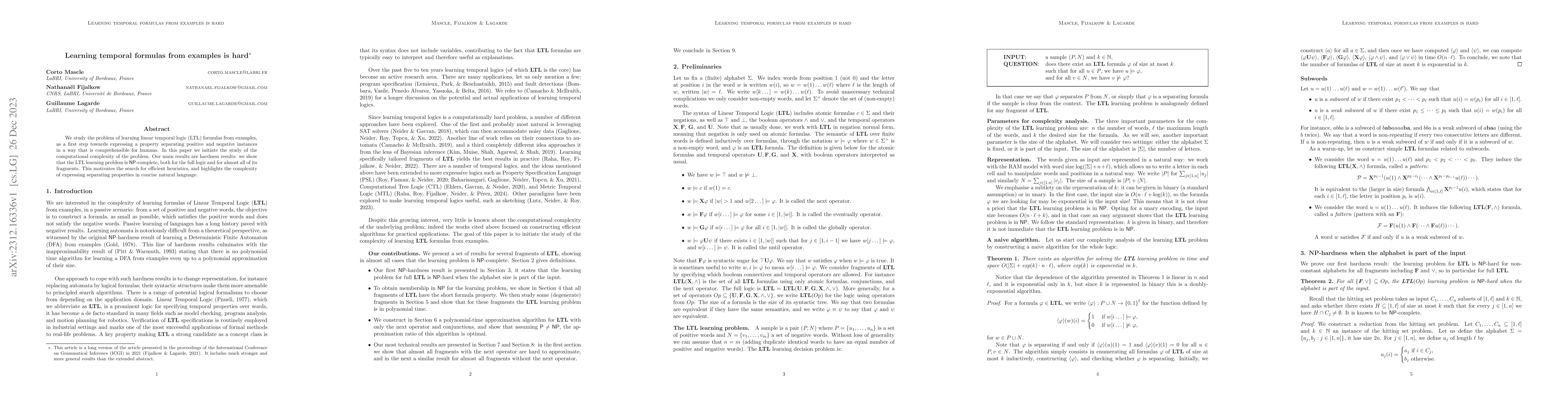 Thumbnail for Learning temporal formulas from examples is hard