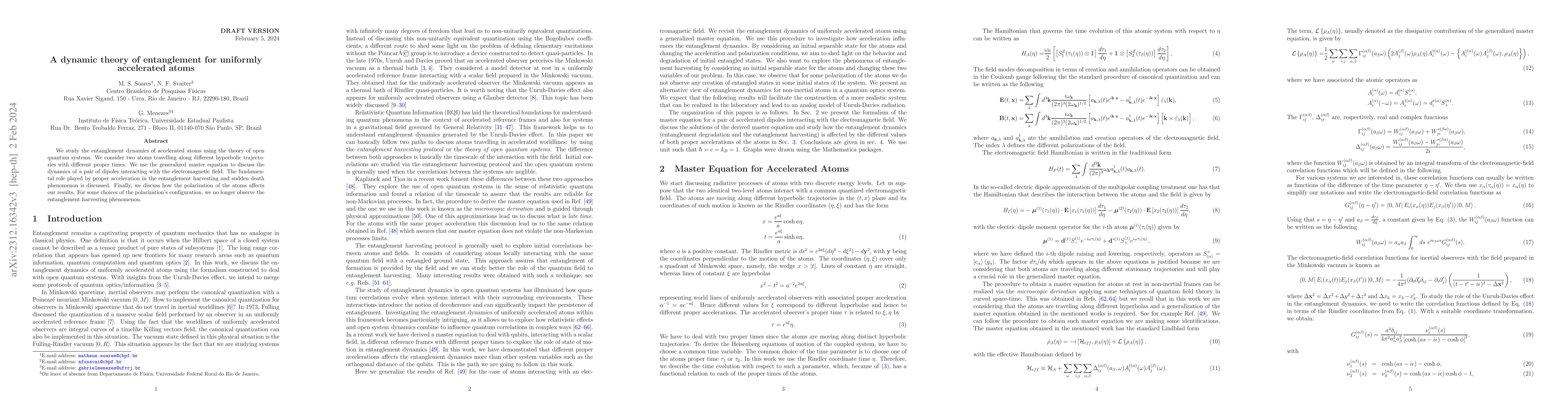 Thumbnail for A dynamic theory of entanglement for uniformly accelerated atoms