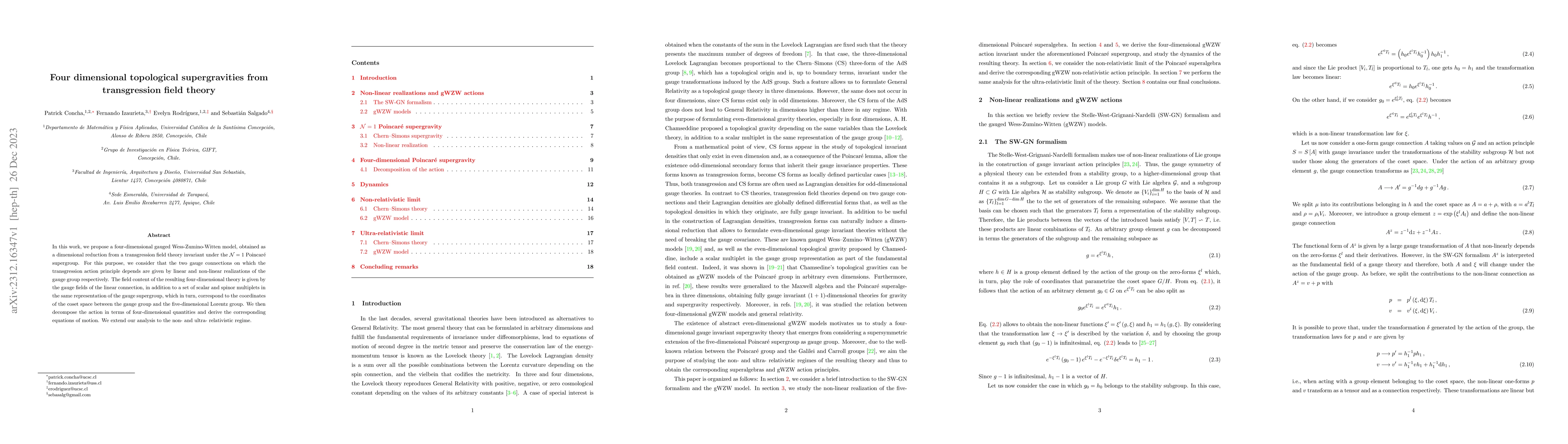 Thumbnail for Four dimensional topological supergravities from transgression field
  theory