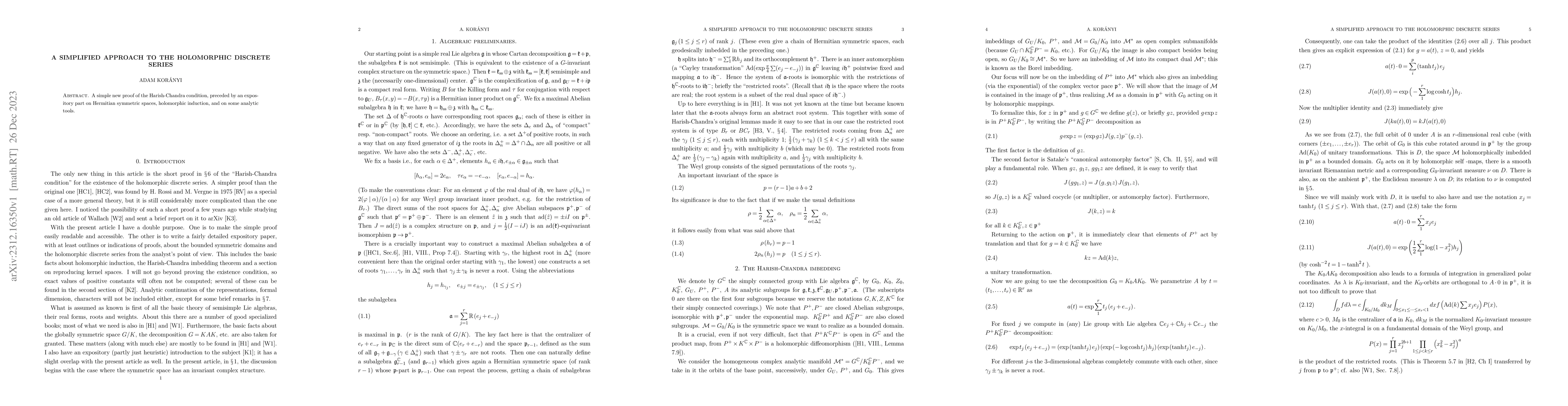Thumbnail for A simplified approach to the holomorphic discrete series