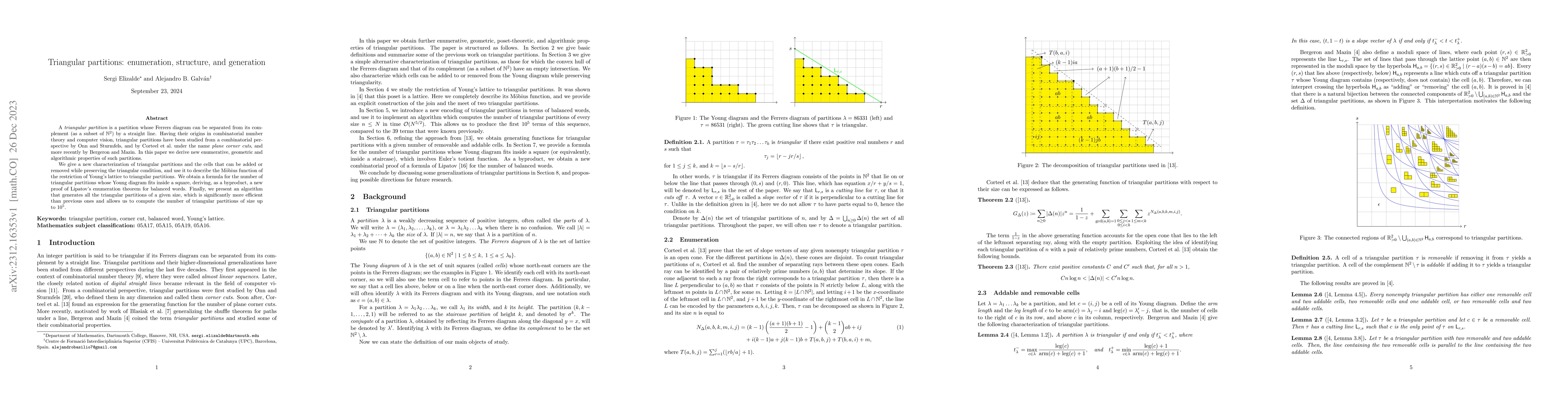 Thumbnail for Triangular partitions: enumeration, structure, and generation
