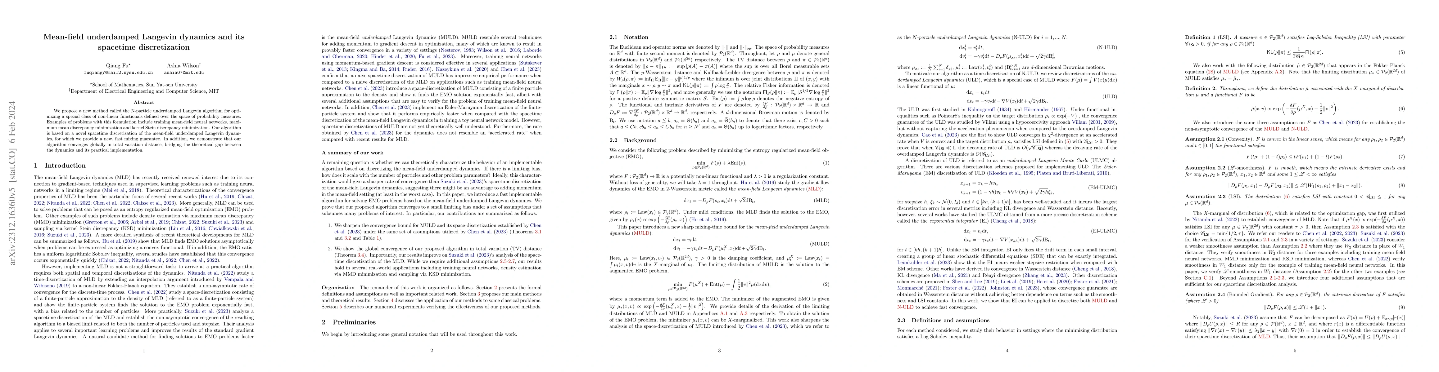Thumbnail for Mean-field underdamped Langevin dynamics and its spacetime
  discretization