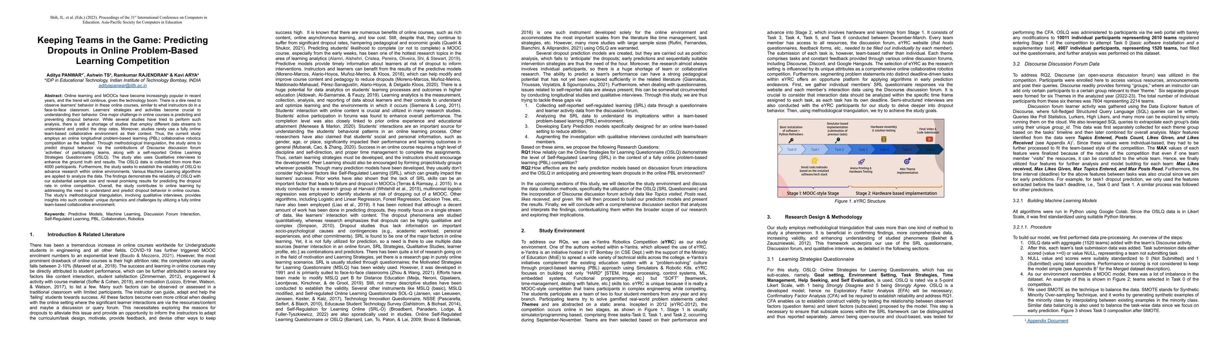 Thumbnail for Keeping Teams in the Game: Predicting Dropouts in Online Problem-Based
  Learning Competition