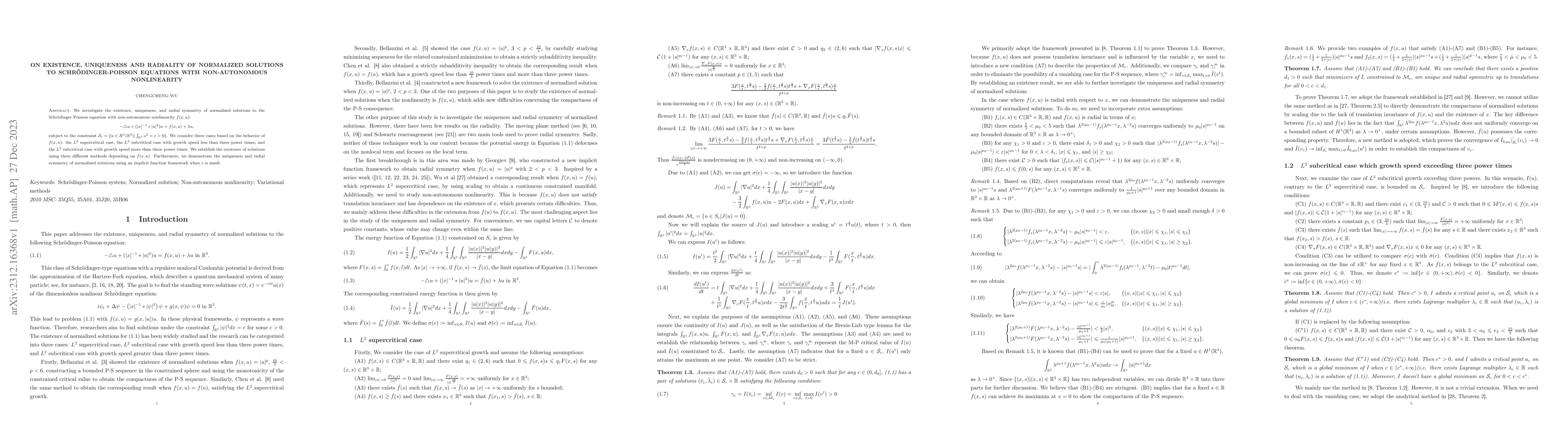 Thumbnail for On existence, uniqueness and radiality of normalized solutions to
  Schr\"{o}dinger-Poisson equations with non-autonomous nonlinearity