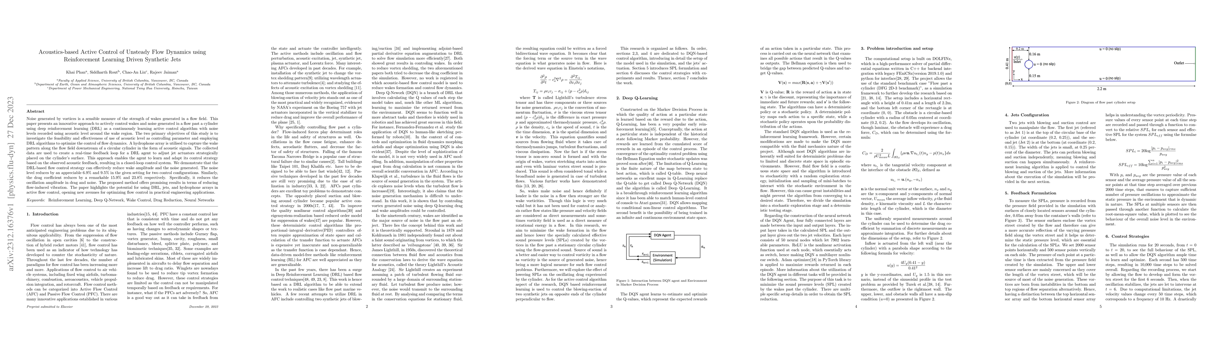 Thumbnail for Acoustics-based Active Control of Unsteady Flow Dynamics using
  Reinforcement Learning Driven Synthetic Jets
