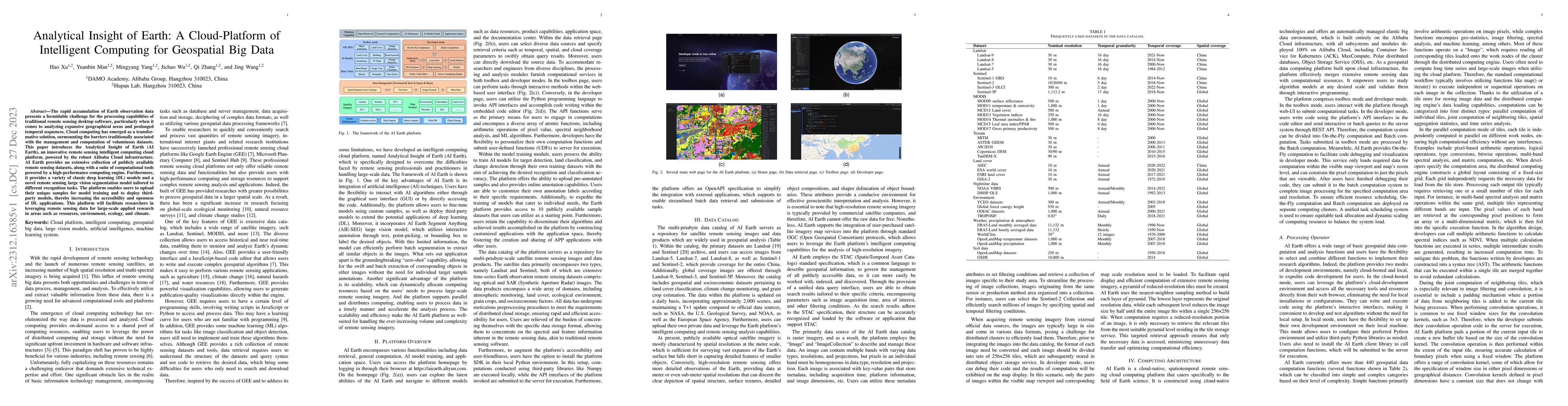 Thumbnail for Analytical Insight of Earth: A Cloud-Platform of Intelligent Computing
  for Geospatial Big Data