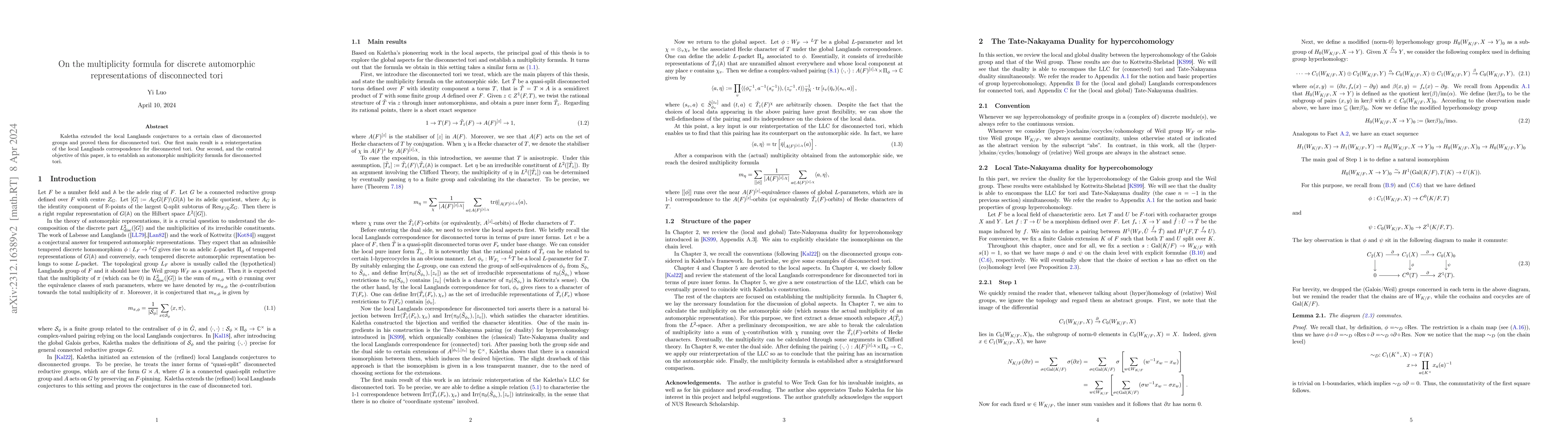 Thumbnail for On the multiplicity formula for discrete automorphic representations of
  disconnected tori