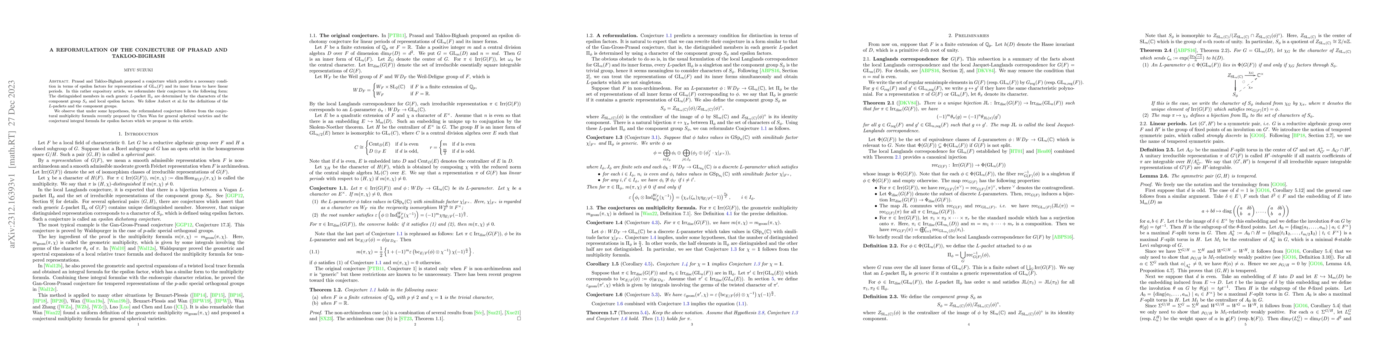 Thumbnail for A reformulation of the conjecture of Prasad and Takloo-Bighash