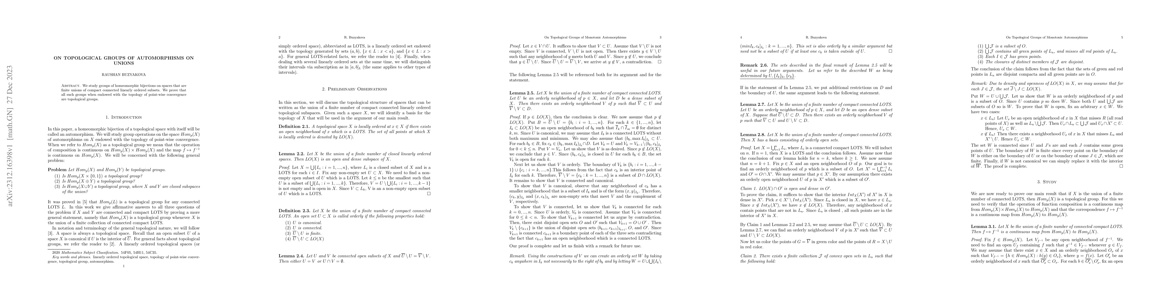 Thumbnail for On Topological Groups of Automorphisms on Unions