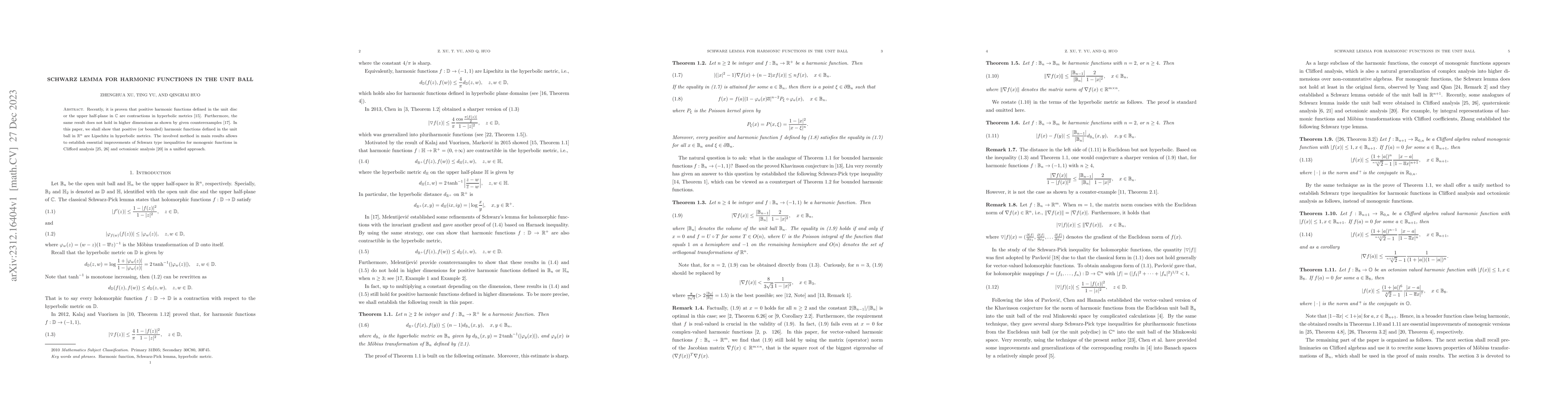 Thumbnail for Schwarz lemma for harmonic functions in the unit ball