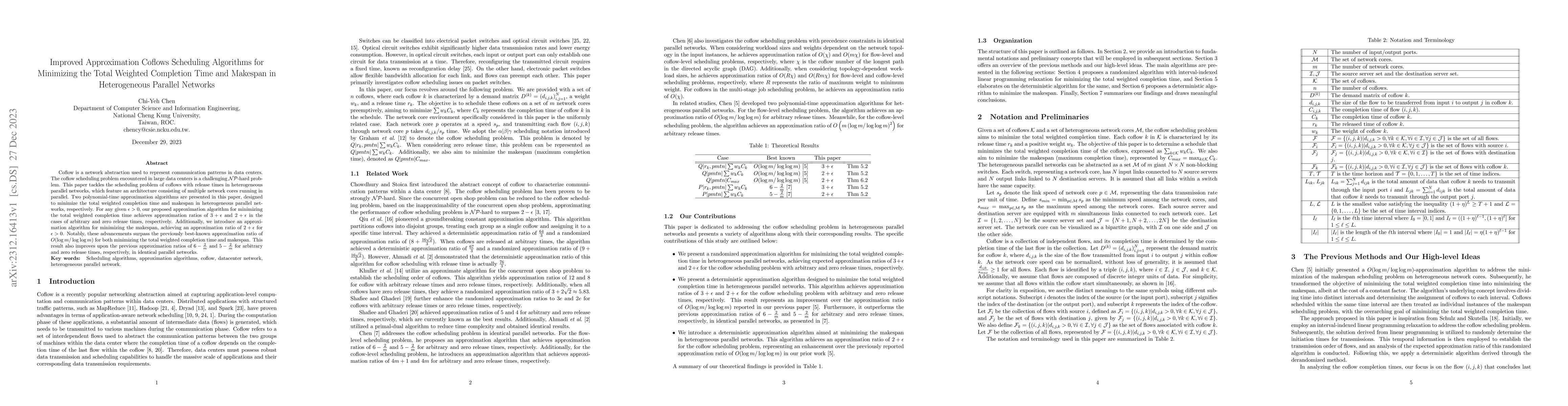 Thumbnail for Improved Approximation Coflows Scheduling Algorithms for Minimizing the
  Total Weighted Completion Time and Makespan in Heterogeneous Parallel
  Networks