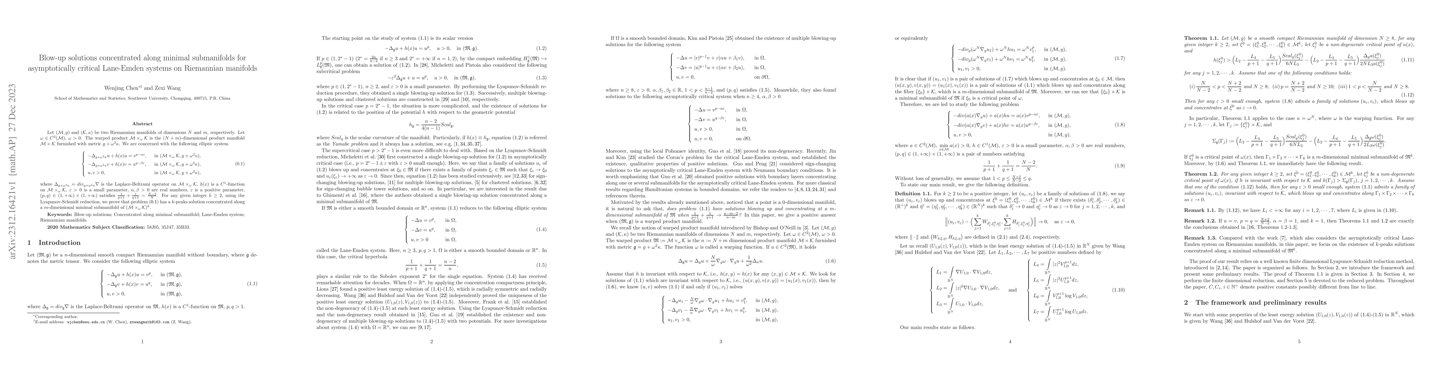 Thumbnail for Blow-up solutions concentrated along minimal submanifolds for
  asymptotically critical Lane-Emden systems on Riemannian manifolds