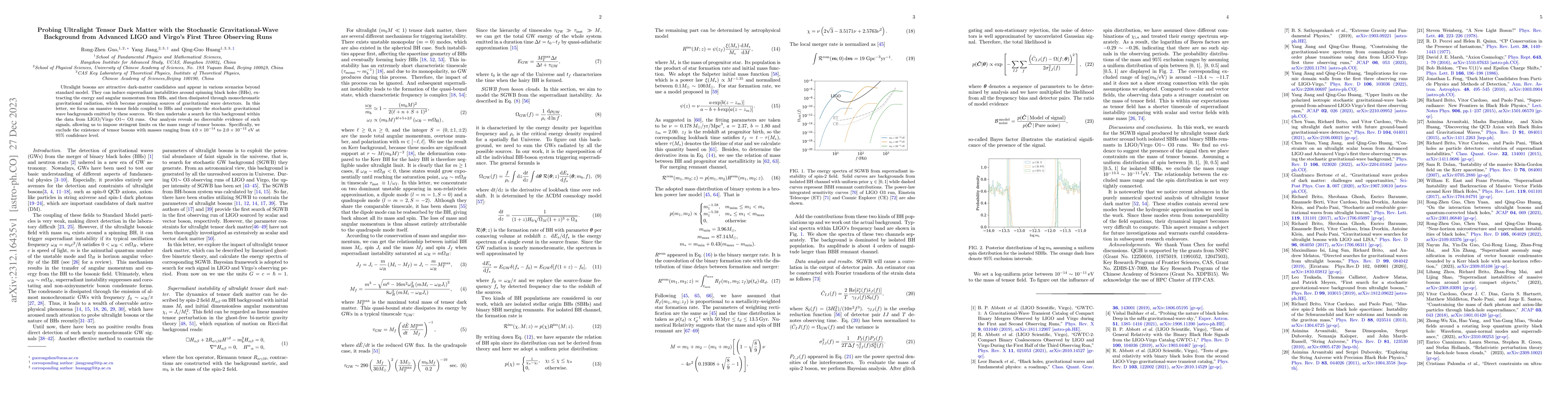 Thumbnail for Probing Ultralight Tensor Dark Matter with the Stochastic
  Gravitational-Wave Background from Advanced LIGO and Virgo's First Three
  Observing Runs