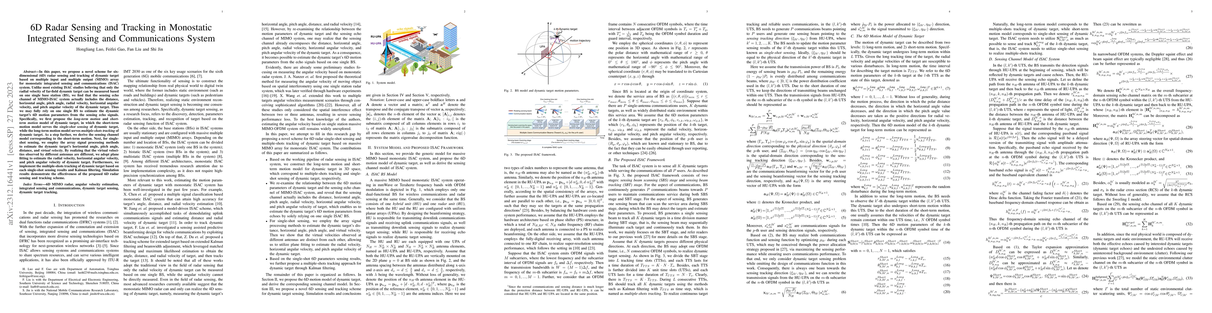 Thumbnail for 6D Radar Sensing and Tracking in Monostatic Integrated Sensing and
  Communications System