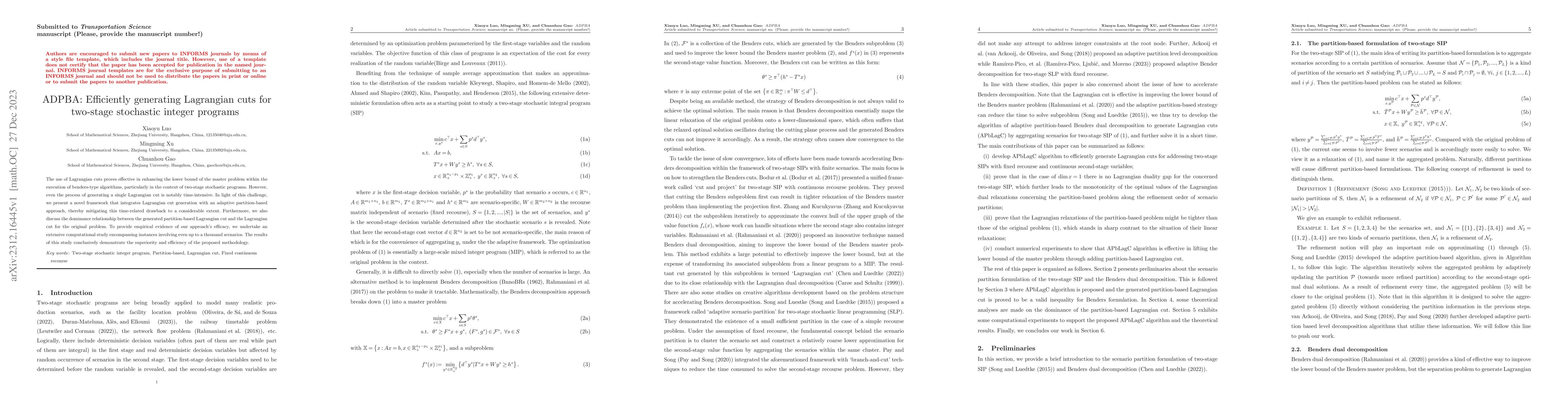 Thumbnail for ADPBA: Efficiently generating Lagrangian cuts for two-stage stochastic
  integer programs