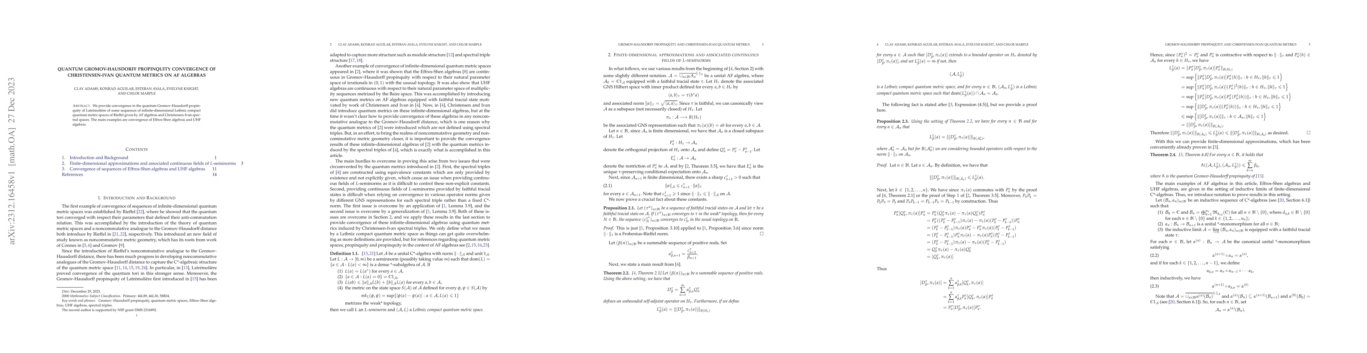 Thumbnail for Quantum Gromov-Hausdorff propinquity convergence of Christensen-Ivan
  quantum metrics on AF algebras