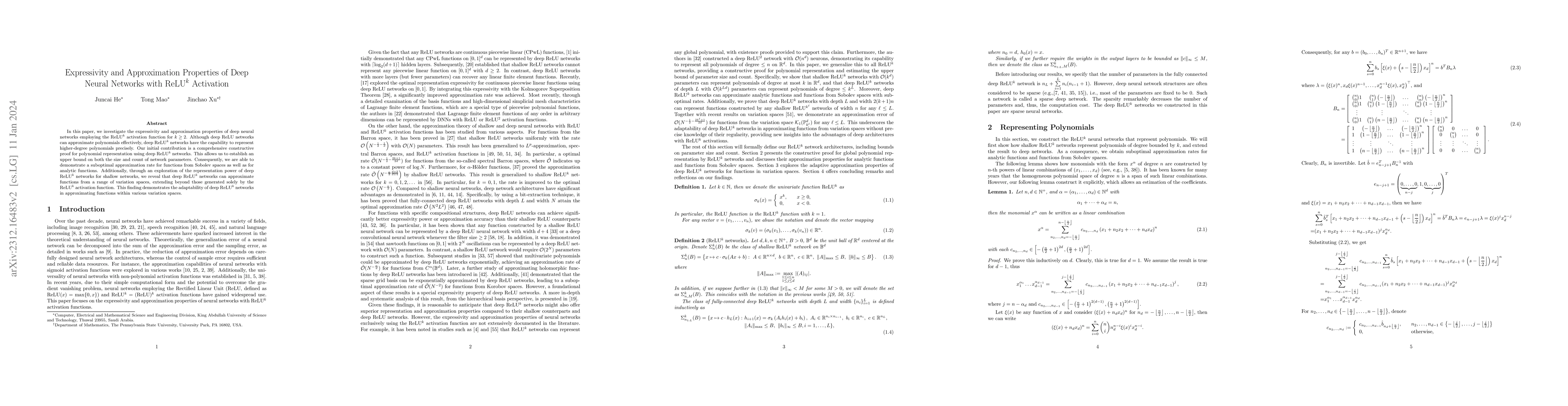Thumbnail for Expressivity and Approximation Properties of Deep Neural Networks with
  ReLU$^k$ Activation