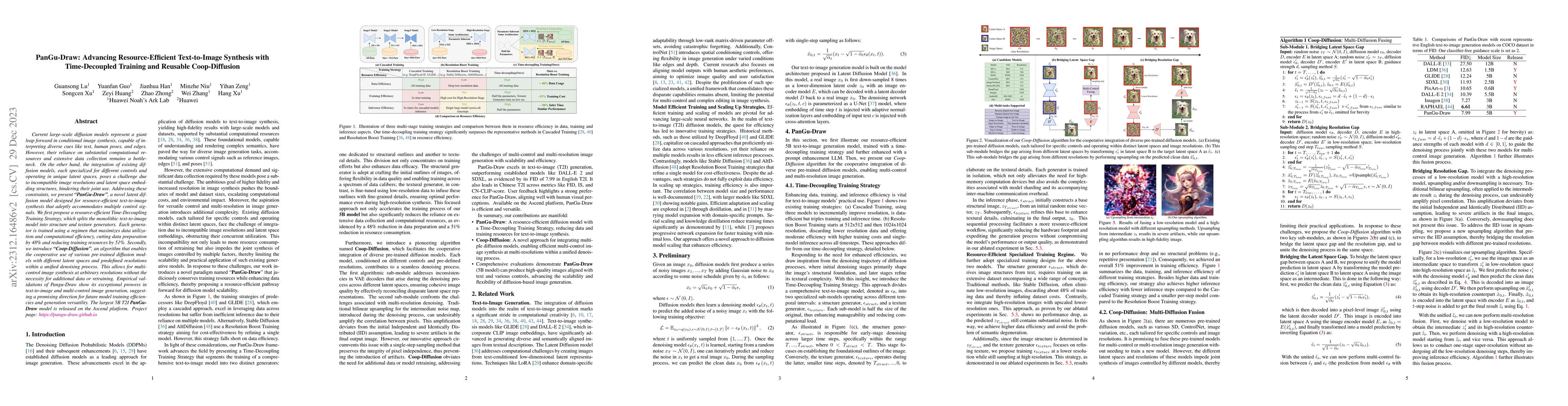 Thumbnail for PanGu-Draw: Advancing Resource-Efficient Text-to-Image Synthesis with
  Time-Decoupled Training and Reusable Coop-Diffusion