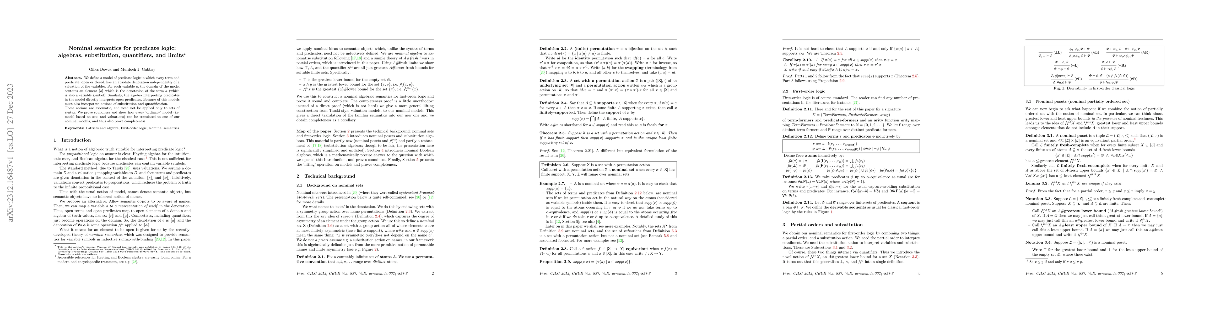 Thumbnail for Nominal semantics for predicate logic: algebras, substitution,
  quantifiers, and limits