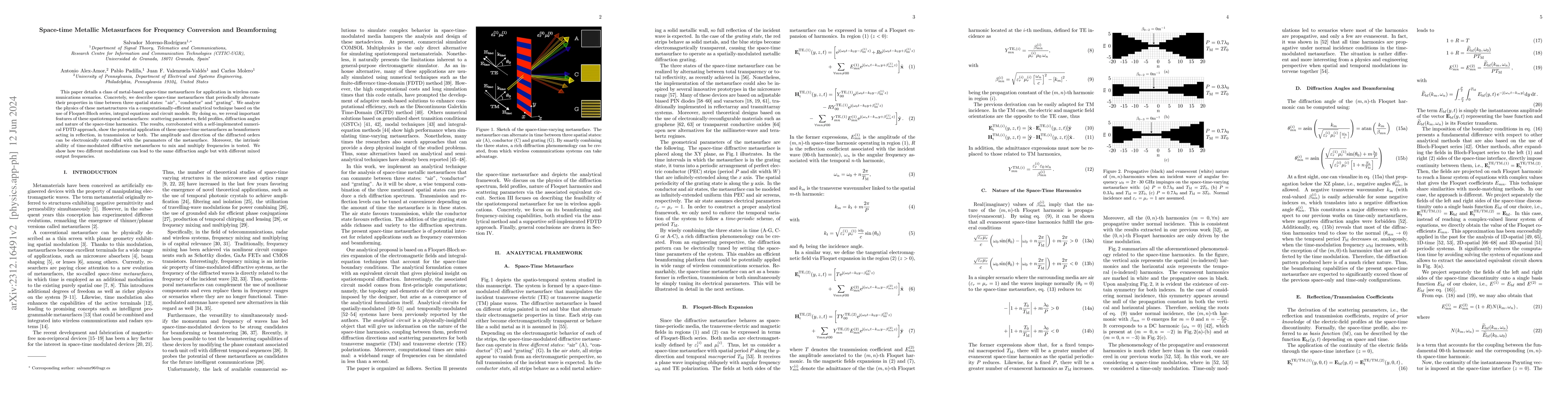 Thumbnail for Space-time Metallic Metasurfaces for Frequency Conversion and
  Beamforming
