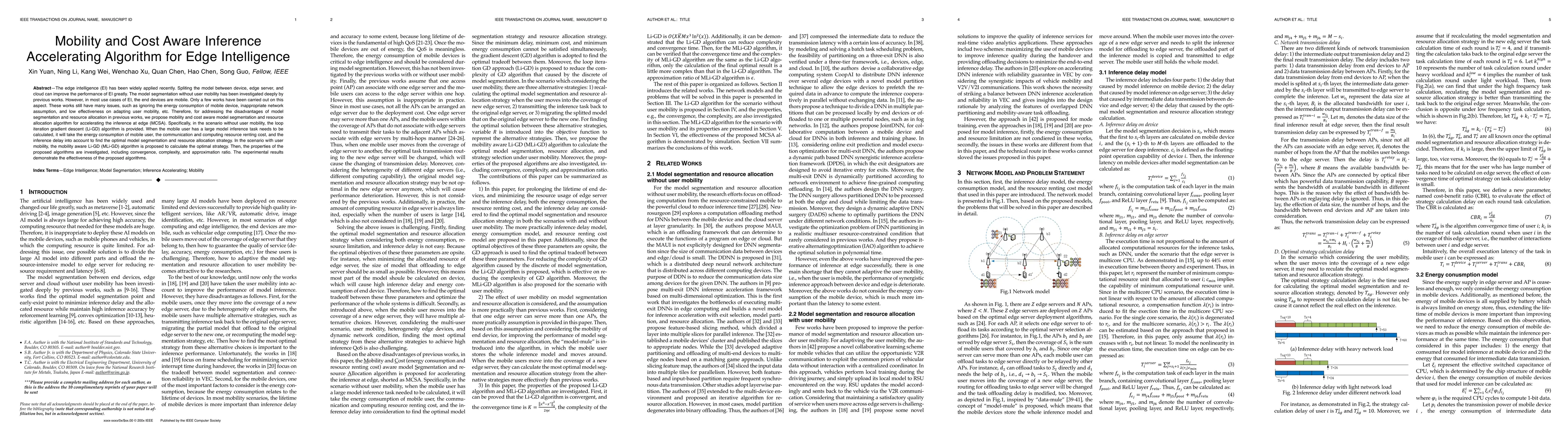 Thumbnail for Mobility and Cost Aware Inference Accelerating Algorithm for Edge
  Intelligence