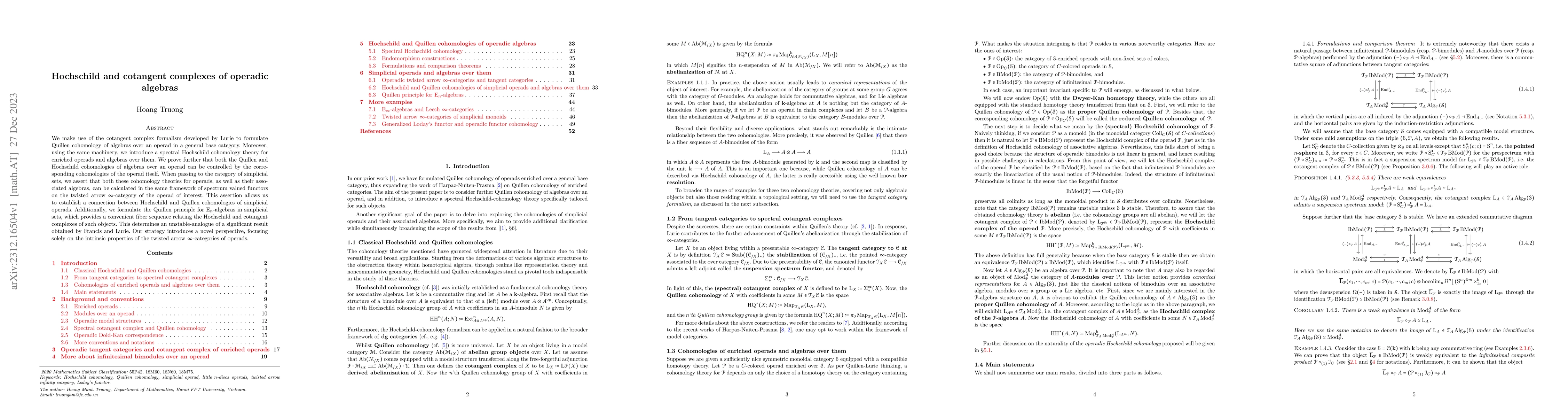 Thumbnail for Hochschild and cotangent complexes of operadic algebras