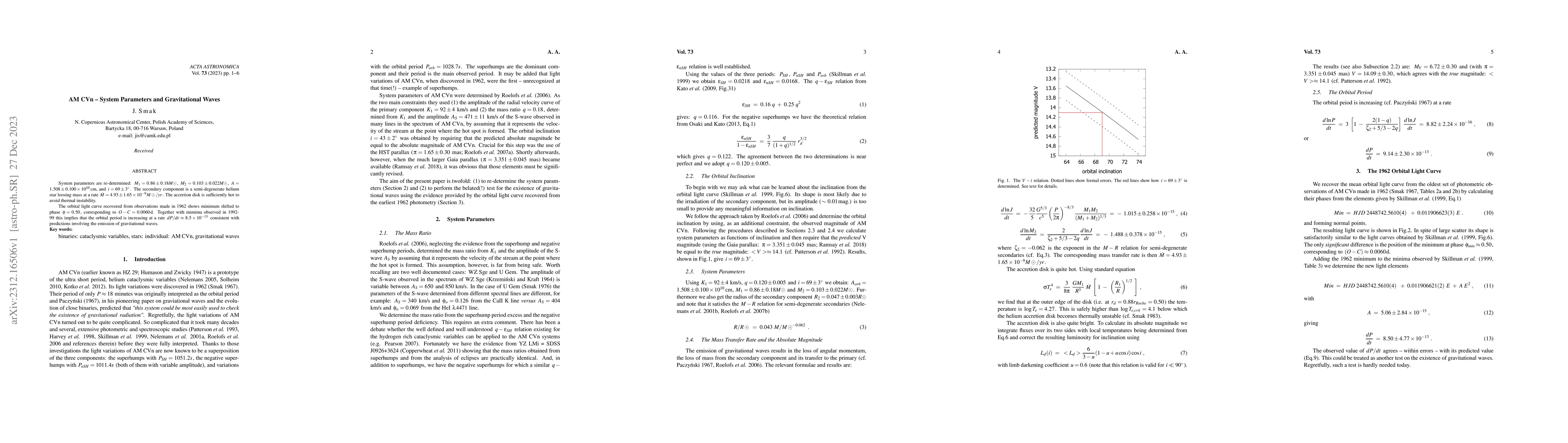 Thumbnail for AM CVn -- System Parameters and Gravitational Waves