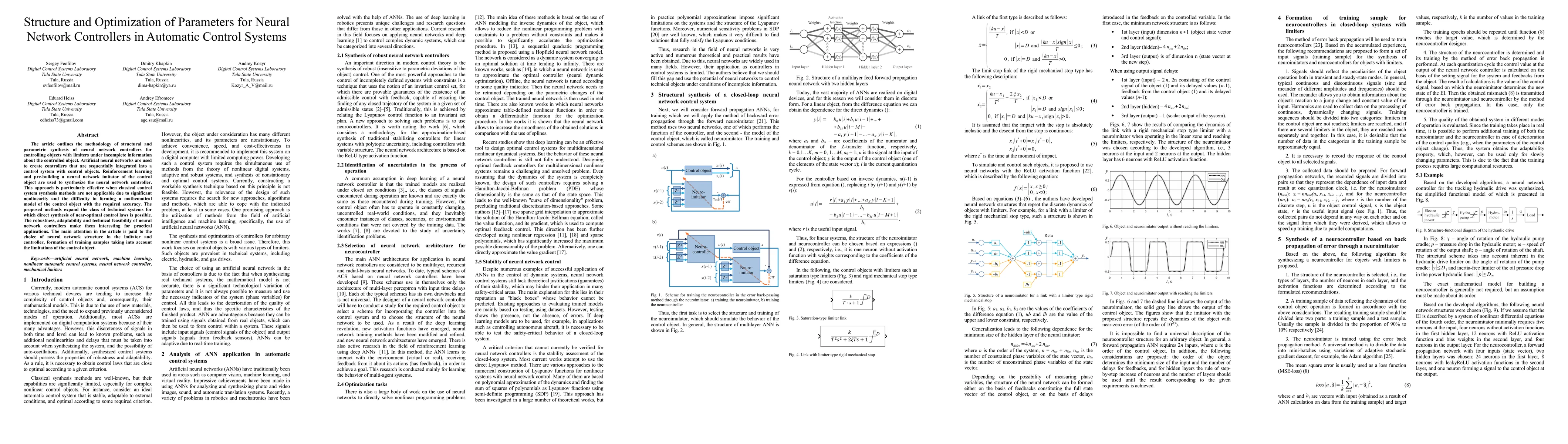 Thumbnail for Structure and Optimization of Parameters for Neural Network Controllers
  in Automatic Control Systems