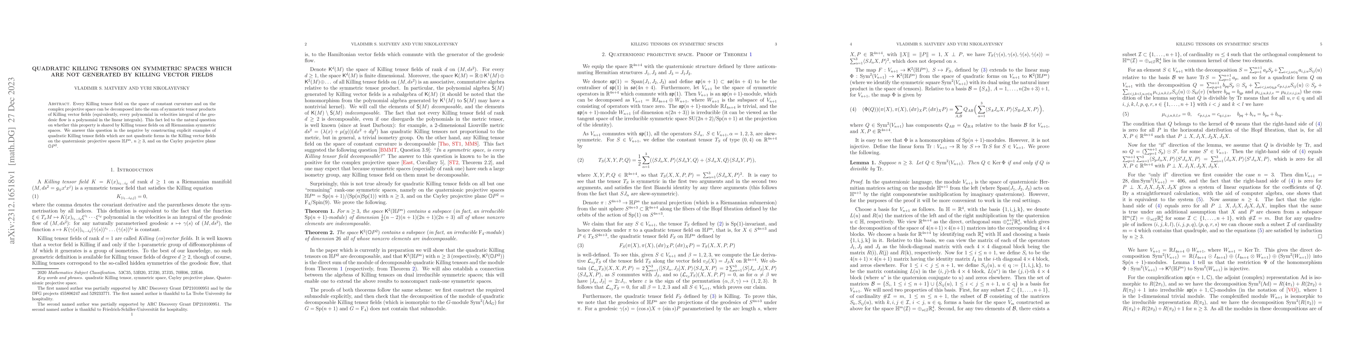 Thumbnail for Quadratic Killing tensors on symmetric spaces which are not generated by
  Killing vector fields