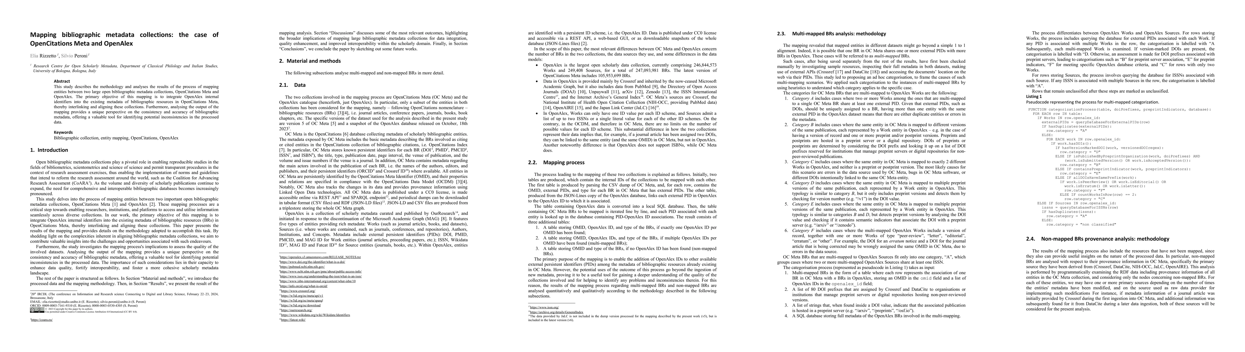 Thumbnail for Mapping bibliographic metadata collections: the case of OpenCitations
  Meta and OpenAlex