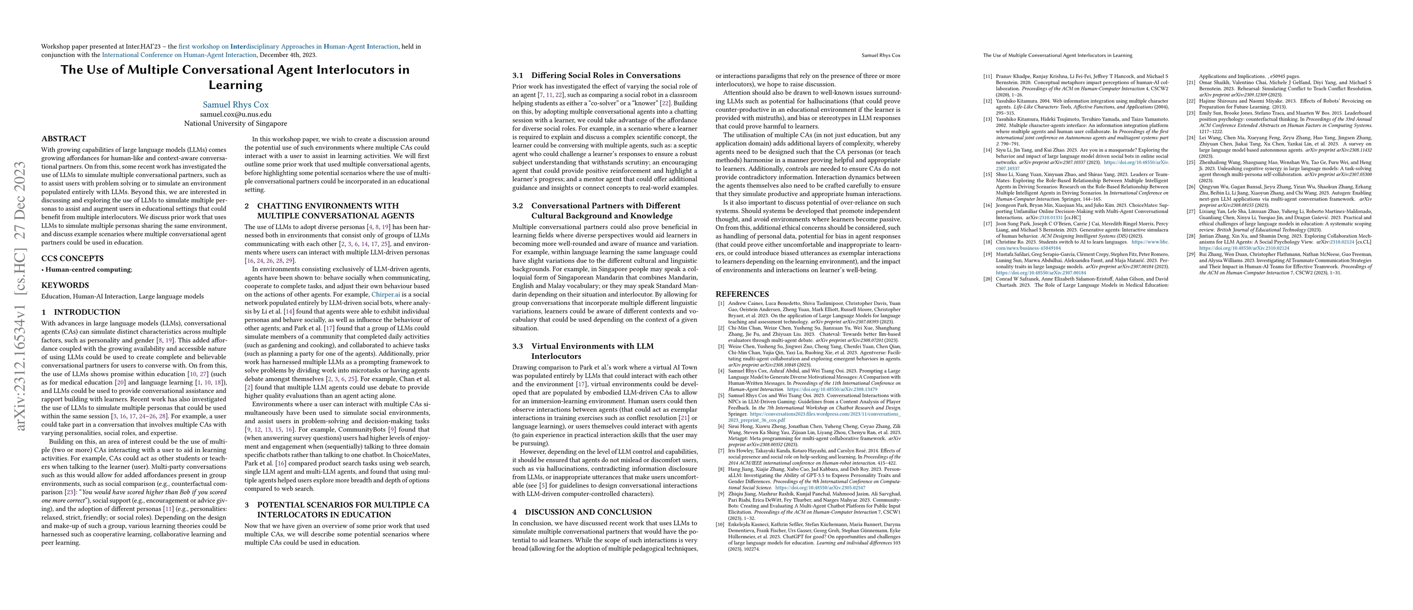 Thumbnail for The Use of Multiple Conversational Agent Interlocutors in Learning